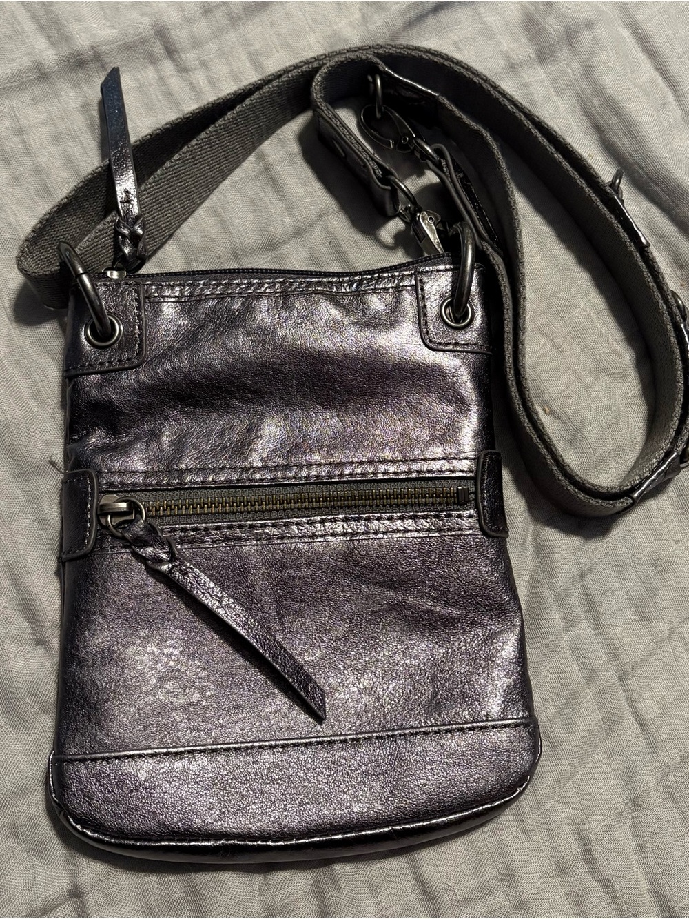 Clarks Metallic Gunmetal Leather Crossbody Bag